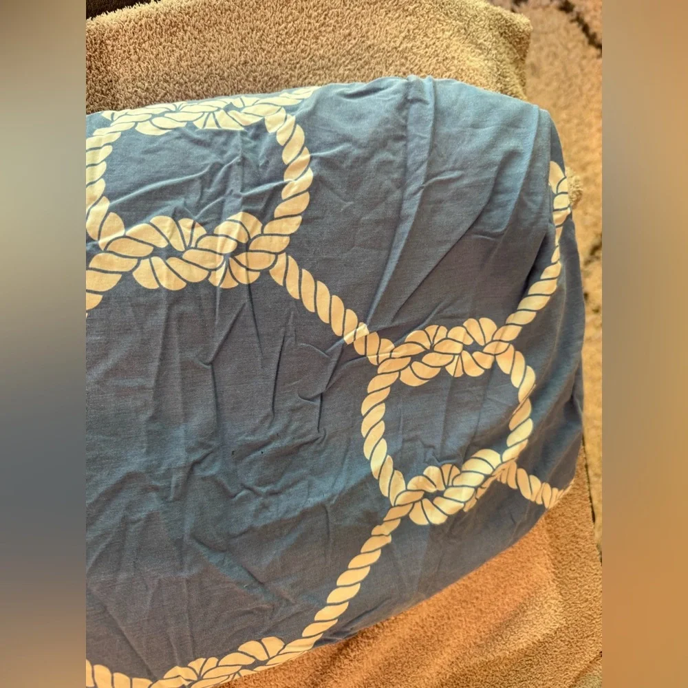 Jonathan Adler Queen Duvet in light Blue 100% Cotton Nautical Knot Wht pattern